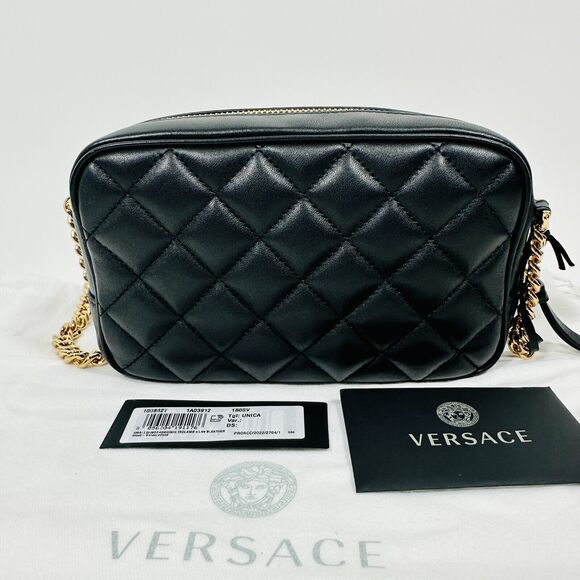 Versace La Medusa Quilted Lambskin Leather Small Crossbody Camera Bag Black NWT - Picture 7 of 10